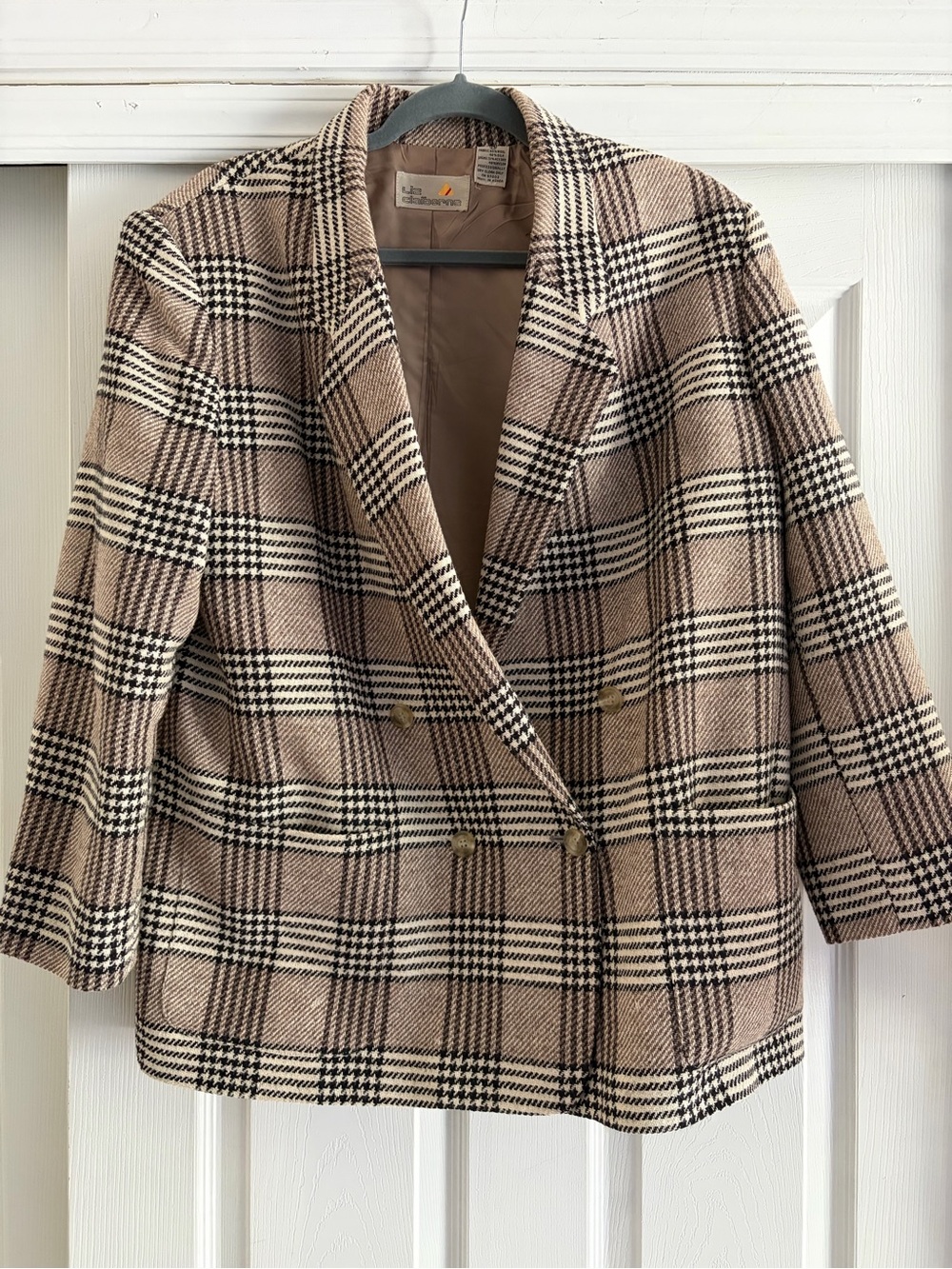 Liz Clairborne Wool and Silk Blend Plaid Double-Breasted Blazer Jacket